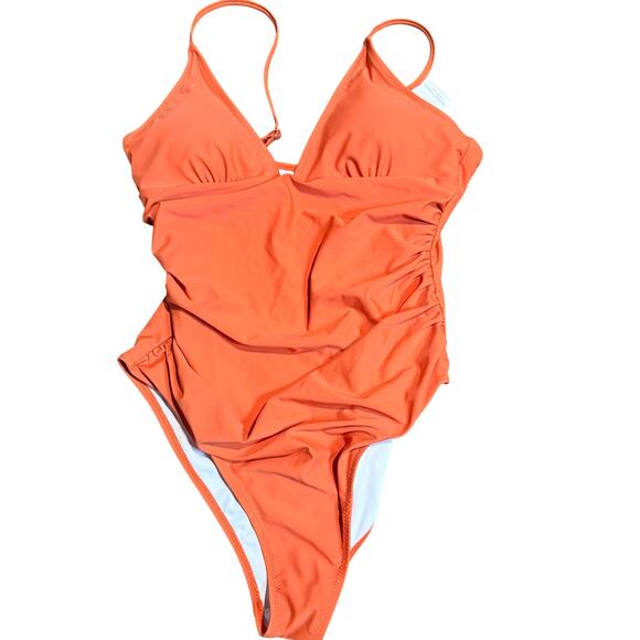 Cupshe One Piece Swimsuit, Orange Ruched Adjustable Straps, Size XXL, NWT - Picture 1 of 5